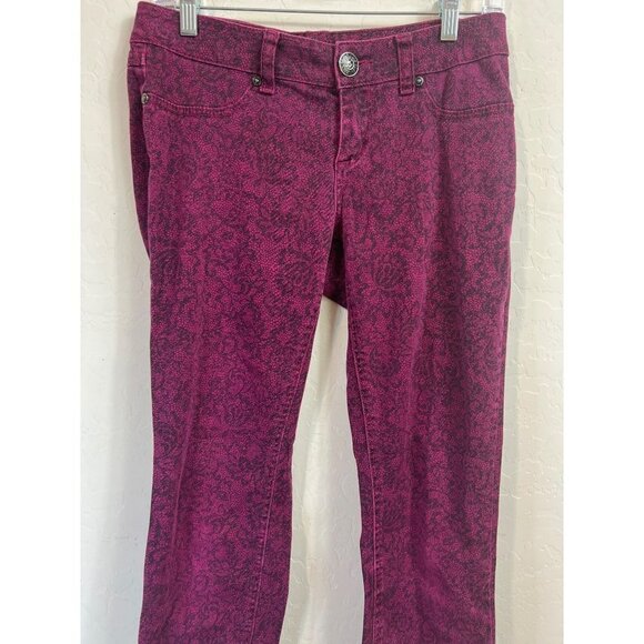 Seven 7 Floral Animal Print Fuschia Pink Jeans Sz 4 Skinny - Picture 2 of 10